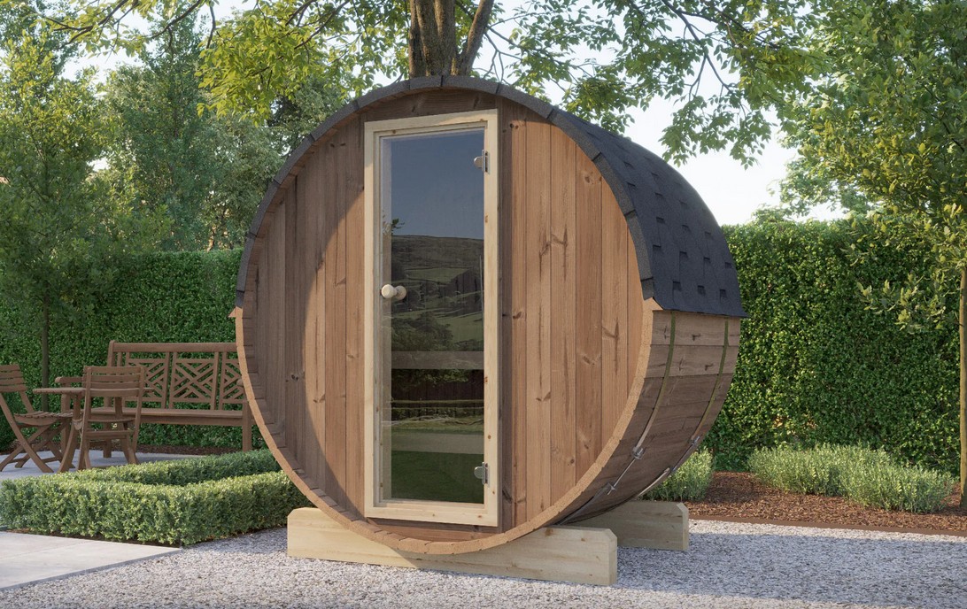 Outdoor Thermoholz Fasssauna Therra 160 – **Platin Version**